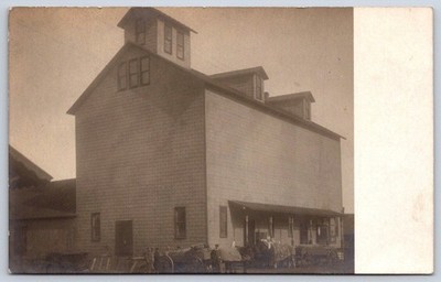 Vintage Industrial Grain Elevator Building Horse Carriage Rppc