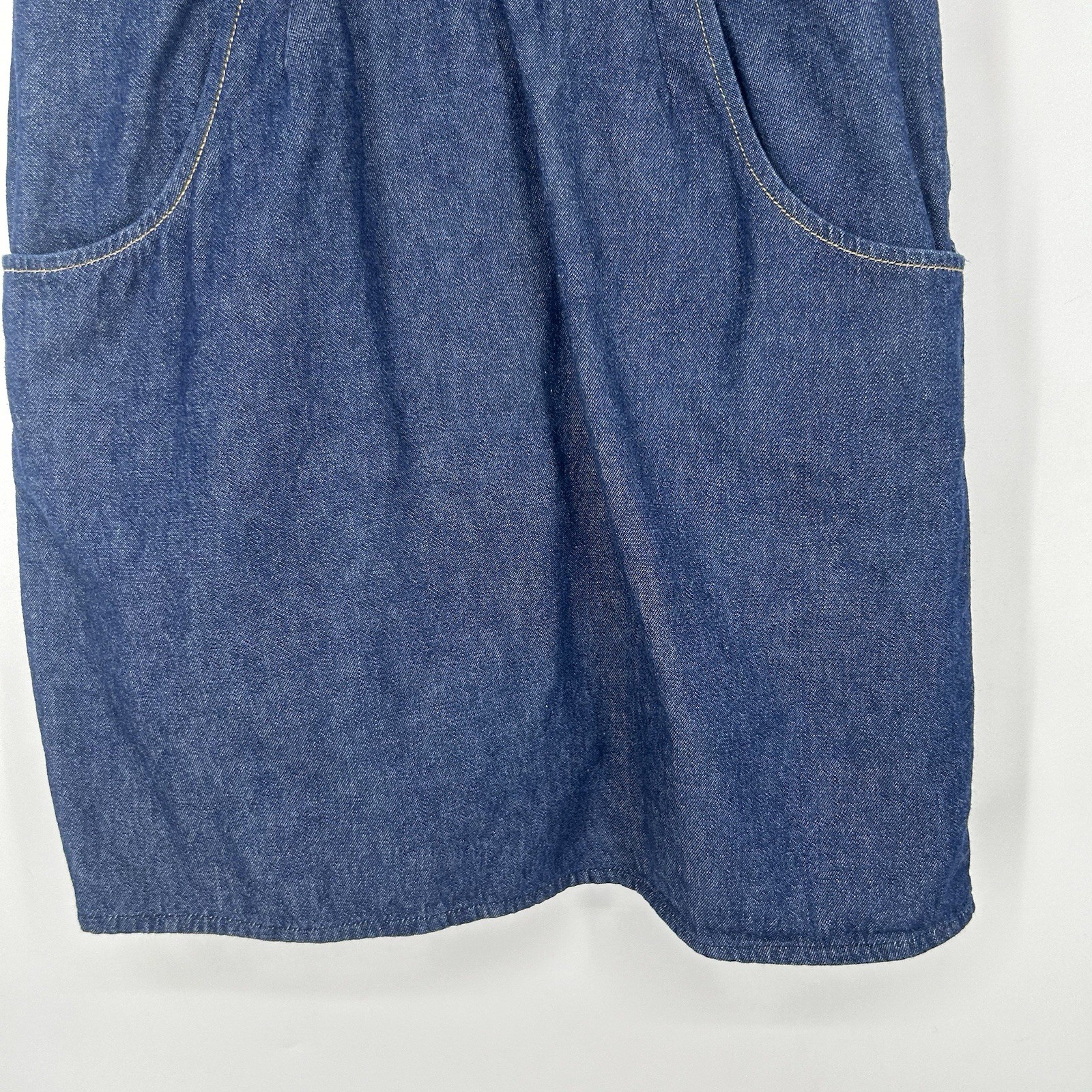 VaVa By Joy Han Denim Mini Dress Dark Wash Pockets Buttons Split Neck Size S