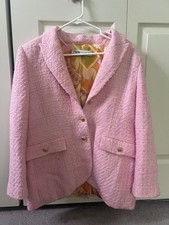 Zara Textured Tweed Blazer - Pink - Interior Pattern and Gold Buttons: Size L