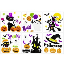 Halloween Window Gel Clings: Witch, Cat, Castle - Spooky Party Home Decor