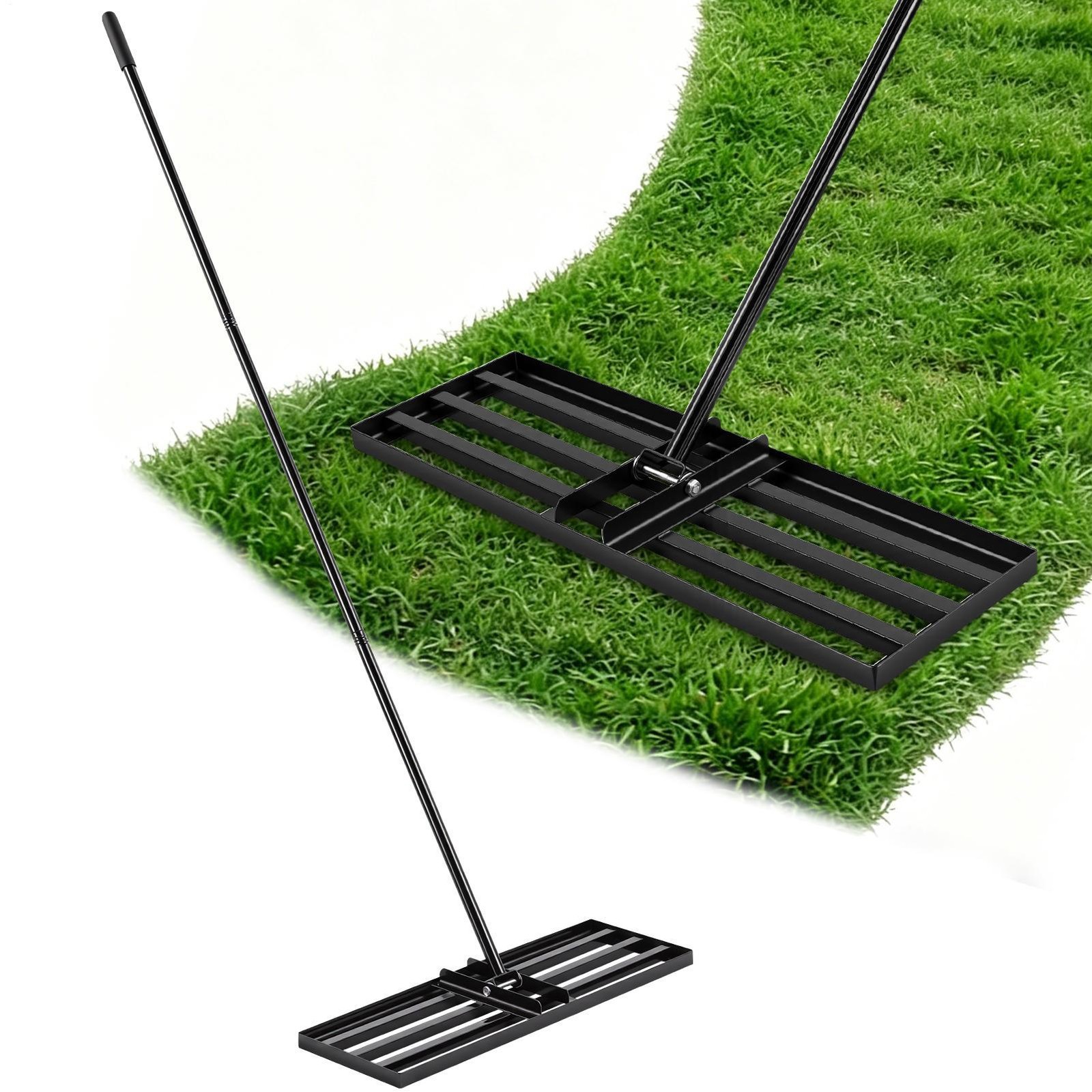 Lawn Leveling Rake 30""x10"" Level Lawn Tool with 79"" Steel Extended Handle -Black