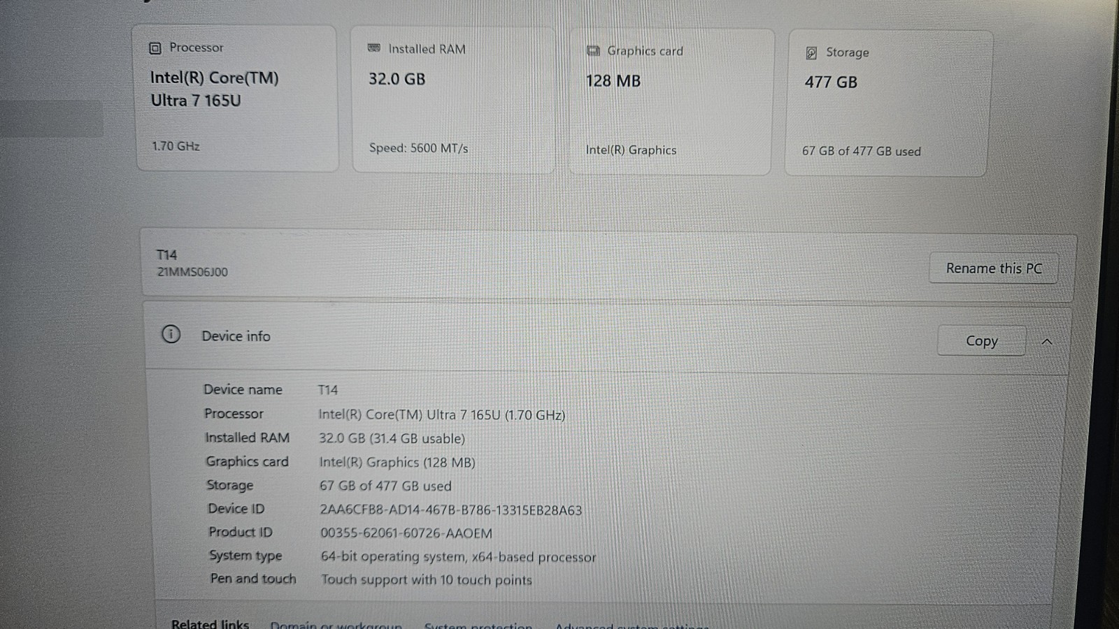 Lenovo ThinkPad T14, 14-Inch Laptop, with Intel Core Ultra 7 165U, 512 GB SSD (Solid State Drive)