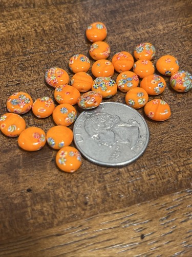 Vintage Lot  Of  Art Glass Lampwork Orange Japanese 1950s Beads Lot Of 25