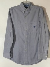 Chaps Easy Care Men’s Blue/White Striped Oxford Shirt – Long Sleeve, Size Small