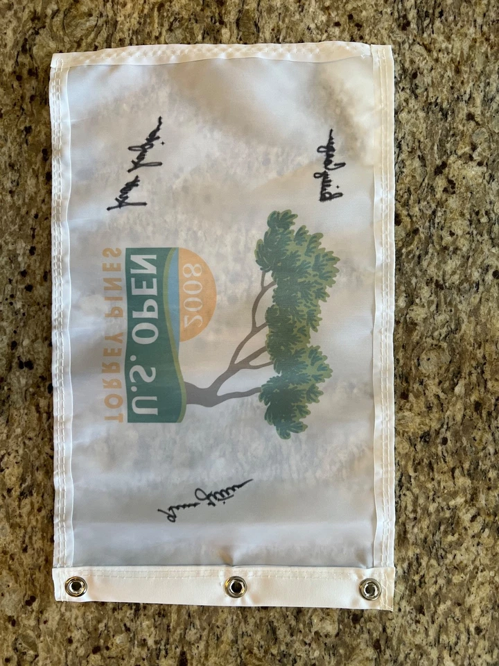 Prendedor abierto de Estados Unidos 2008 bandera Torrey Pines firmado por Littler, Casper y Simpson Foto 2 de 2