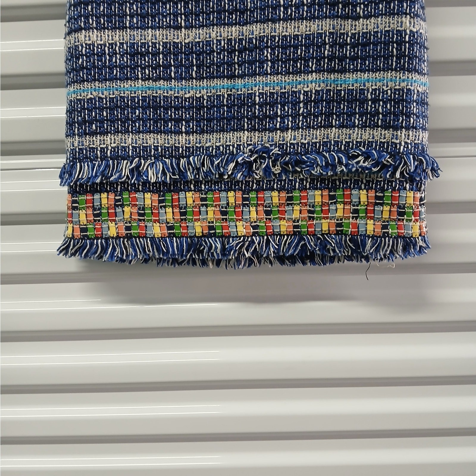 Tory Burch Normandy Blue Nora Skirt Women's 2 Tweed Fringe Artsy Boho Luxury  thumbnail 7