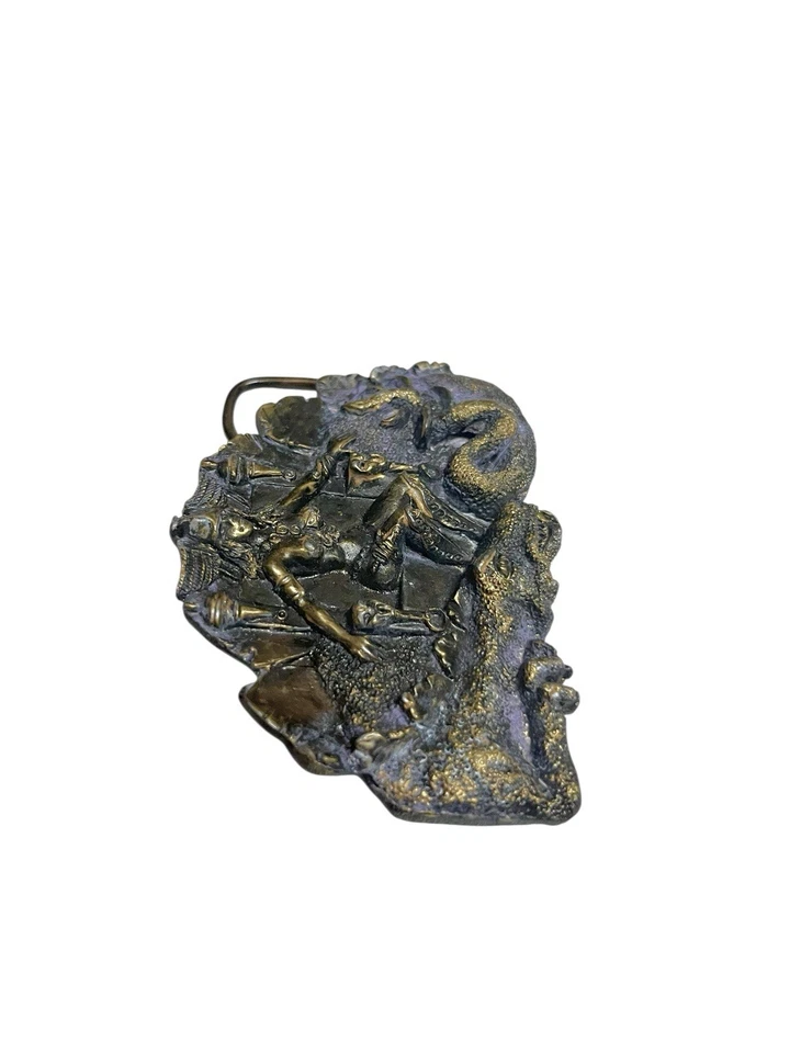 De colección 1983 Bergamota Latón Hebilla Cinturón Guerrero Princesa Con Dragón Hecho en EE. UU. Foto 4 de 4