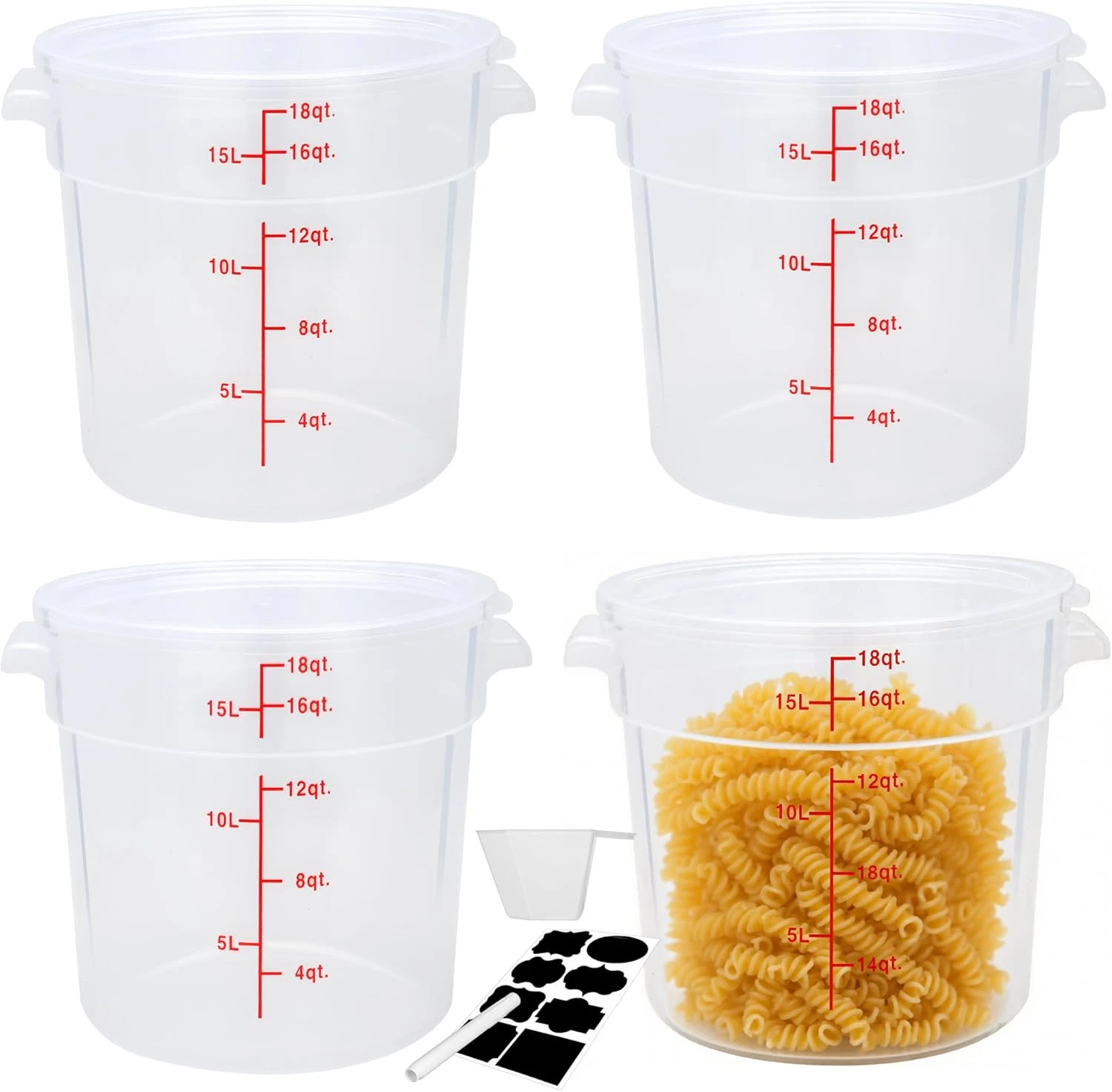18 Qt Round Food Storage Containers with Lids - NSF Listed, BPA-Free, 4 Pack