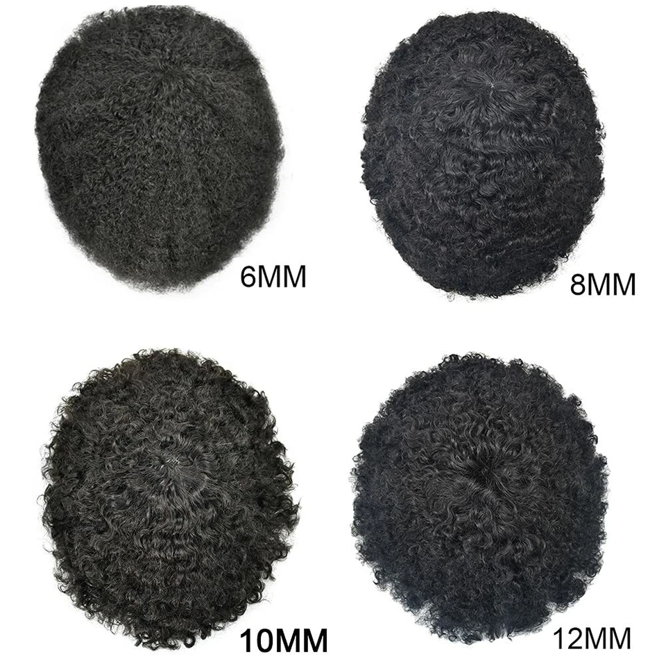 Afro Curl Mens Toupee Full Poly Skin Pu African American Human Hair Replacements - Image 2 of 4