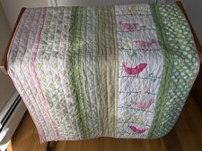 POTTERY BARN KIDS Penelope Birds Tweet Green Pink Quilt Crib BabyBlanket FREE SH