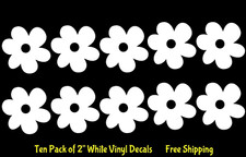 Ten Pack 2" White Hippie Flowers Vinyl Decals Car Truck Windows Mailbox Tumblers