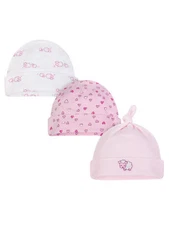 Wonder Nation Baby Girl's 3 Pack Caps Size Newborn Pink Sheep, Hearts Adorable