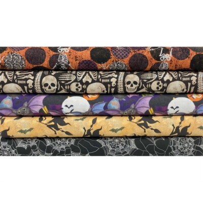 HALLOWEEN Baumwollstoff Nutex Knochen Hexen Fledermäuse Netze Patchwork Bastelstoff