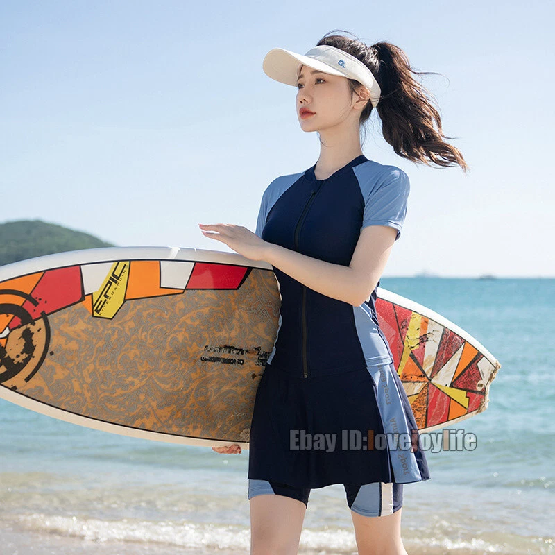 M-5XL Swimsuit Diving Suit Set Swim Shirt & Shorts Swimwear Conservative Bikini - Picture 3 of 33