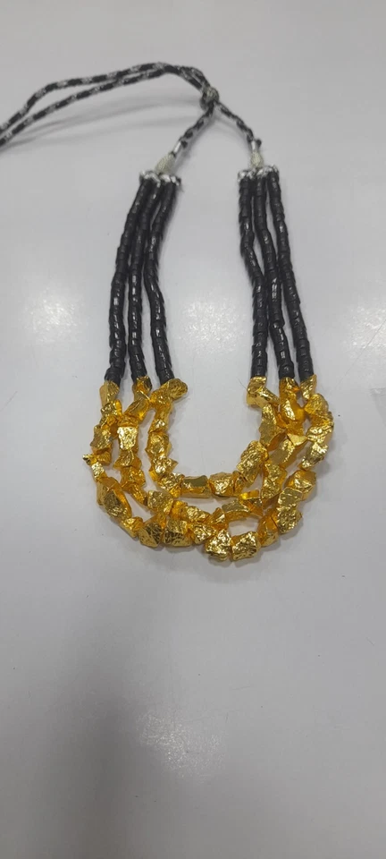 Pepitas de pirita de oro 9-11 mm CON collar de neumáticos de ónix negro liso 5-6 mm piedras preciosas Foto 2 de 4