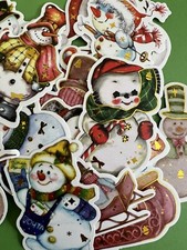 Set of 15 Vintage Holidays Christmas Fall Gold Stickers Scrapbooking Snowman