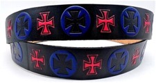 MALTEESE IRON CROSS EMBOSSED COWHIDE LEATHER BELT SIZE USA MADE
