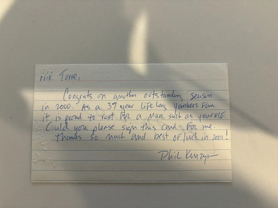 Joe Torre New York Yankees Cardinals Mets SIGNED INDEX CARD BECKETT BAS - Image 2 of 2