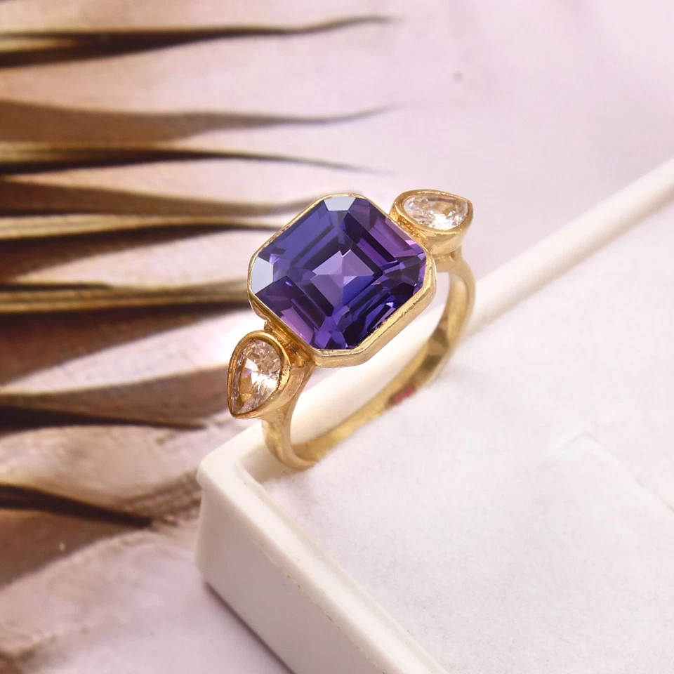 Taaffeite Sapphire Ring Asscher Ring Purple Pink Gemstone Ring Christmas Jewelry - Image 3 of 4