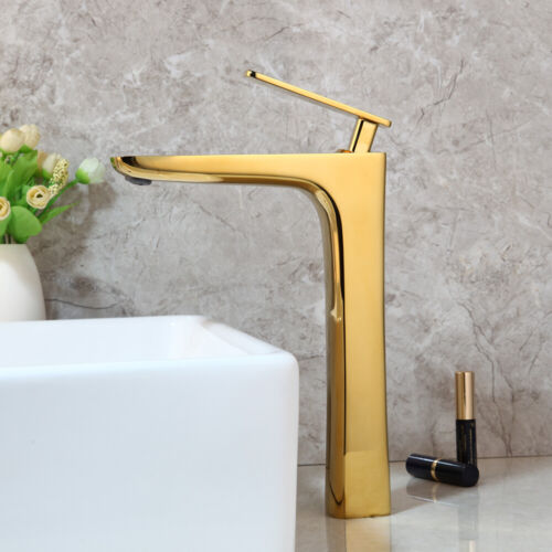 Rubinetto bagno dorato alto manico singolo e foro montaggio vaso rubinetto miscelatore - Foto 1 di 10
