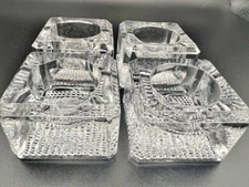 Vintage Set of 4 Open Salt Cellar Dip, Square, with Waffle Bottom Glass Clear