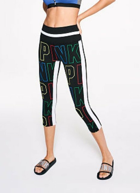 NEW VICTORIA'S SECRET PINK ULTIMATE BLACK HIGH WAIST CROP LOGO LEGGINGS XS | eBay