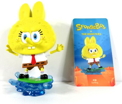 Pop Mart HOW2WORK Labubu The Monsters Spongebob Surfing Figure NEW