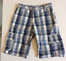 Wrangler Cargo Shorts Plaid Adjustable Waistband Blue Gray White Boy s Size 10