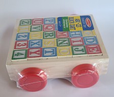 Melissa  Doug Classic ABC 123 Alphabet Wooden Block Cart Wood Blocks