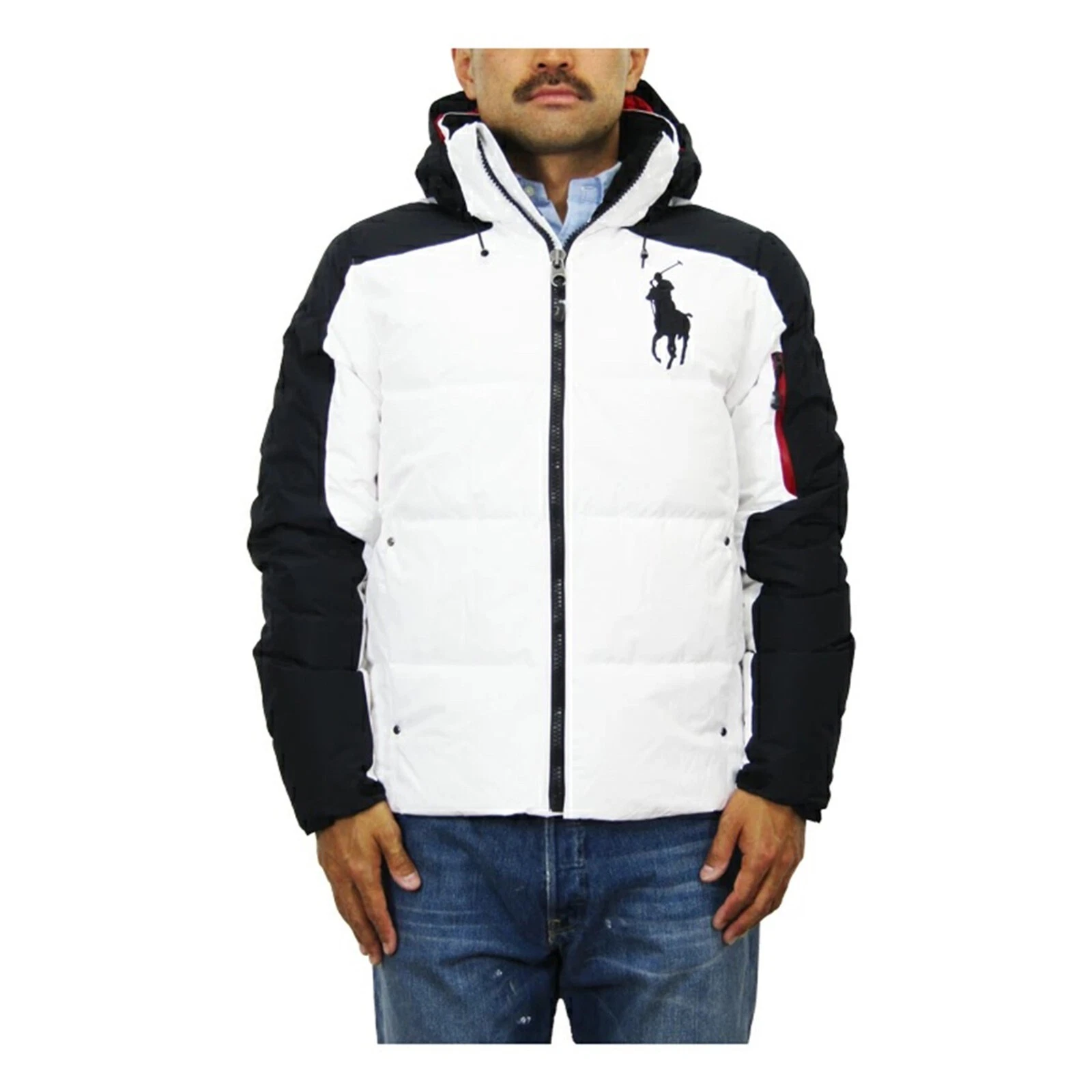 Polo Ralph Lauren Big Pony Hooded Puffer Down Jacket Coat - White/Black -
Opens in a new window or t