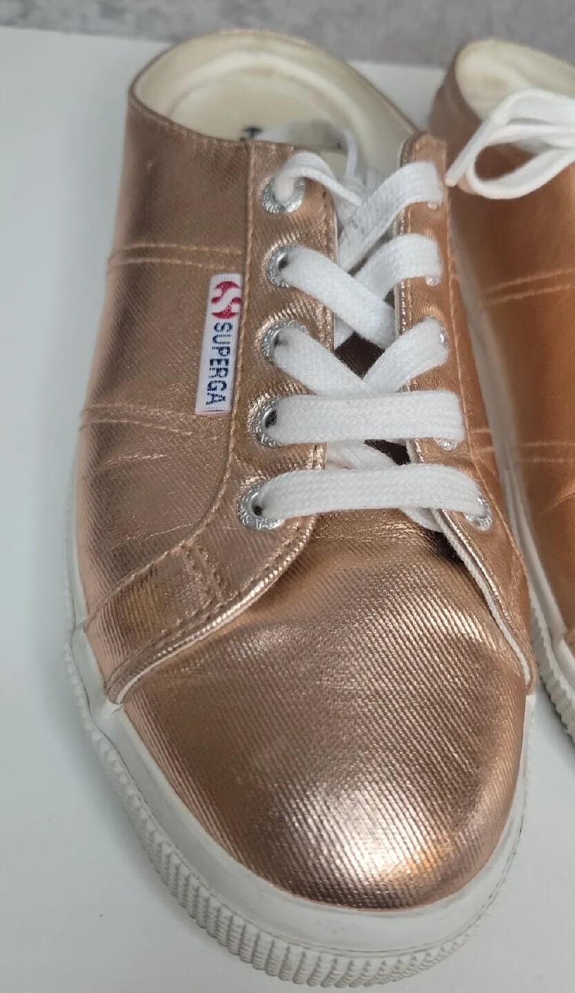 Superga 2402 Mule Slip On Sneakers Shoes Rose Gold Womens Size 38/US 7.5 Lace Up