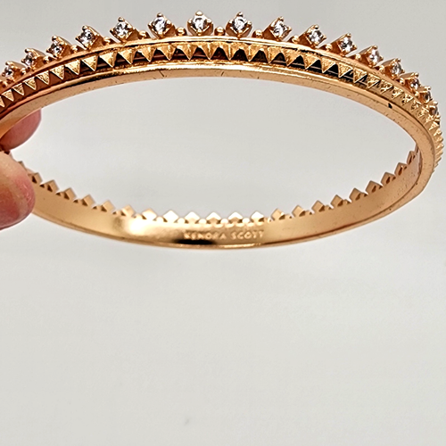 Kendra Scott Mary Caroline Bangle Bracelet Rose Gold Crown Crystals 7.75" - Picture 3 of 8