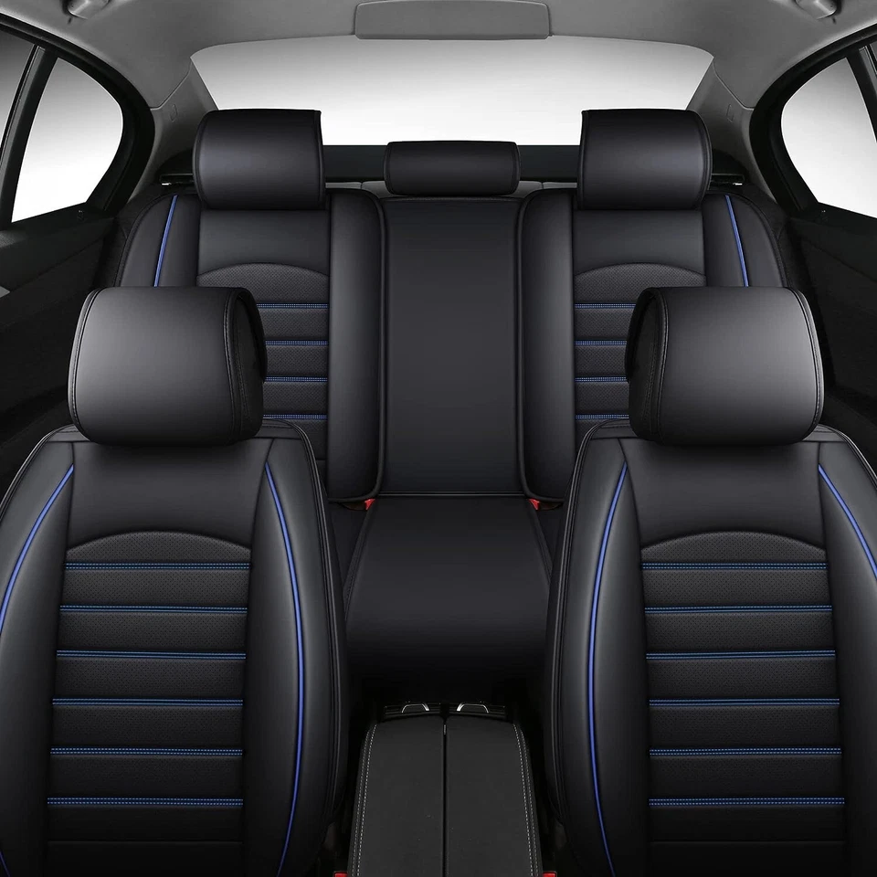 Blue Black PU Leather Full Set Seat Covers For Skoda Enyaq Octavia Kamiq Kodiaq Foto 4 de 4