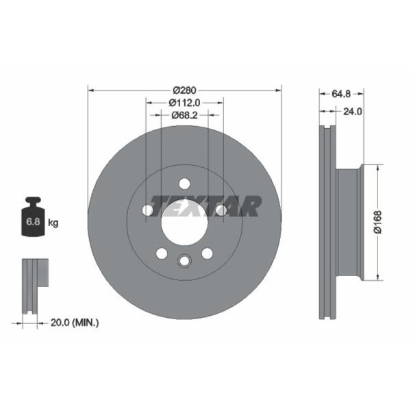 Textar 2X Bremsscheibe Vorne Ø280 Mm InnenbelüFtet FüR VW Transporter IV Kasten-image