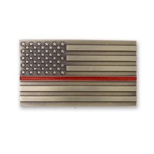 Thin Red Line Belt Buckle Brass Enamel Made in USA Military Badge Loop
