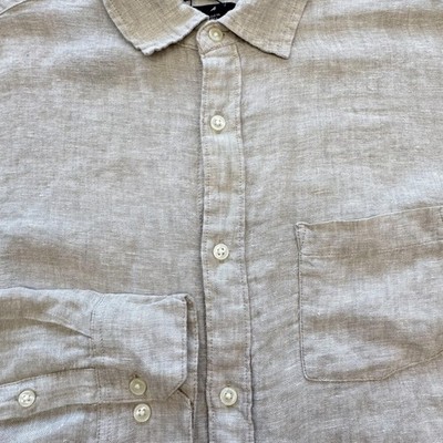 Daniel Hechter Shirt Mens M Beige Long Sleeve Button Up Linen Made In India