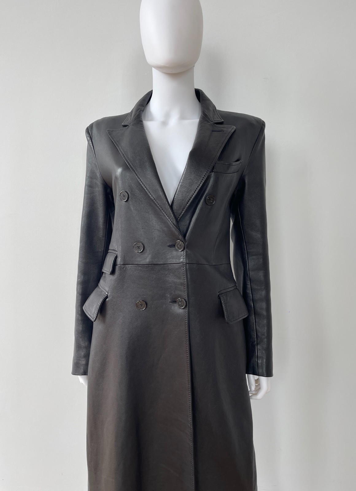 RRP $ 1,295 TOMMY HILFIGER x ZENDAYA Sharp Tailored LONG LEATHER COAT Black ASO image 8