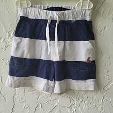 Gap Baby Shorts White Stripe Bear Logo Pull On Cotton Drawstring 12-18 Months