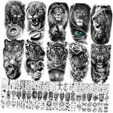 67 Sheets 3D Black Tribal Realistic Lion Temporary Tattoos for Men LionTiger