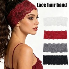 4Pcs Lace Headbands Womens Elastic Headbands Cute Lace Mesh Stretch Hair Bands  