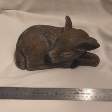 Sleeping Deer Fawn Figurine, Brown Painted Resin/Plastic Decor