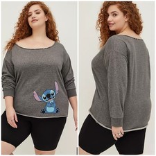 Torrid NWT Disney Lilo  Stitch Off Shoulder Sweatshirt Raw Hem Grey Size 6X