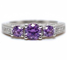 1CT Amethyst  White Topaz 925 Solid Genuine Sterling Silver Ring Sz 8 MB5-3