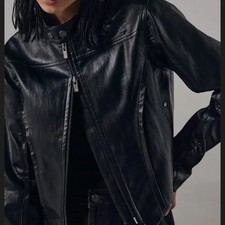 V Shape Leather Bomber Jacket for Women - Discontinued