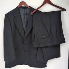 Woodbury LTD Tailored USA 100% Wool Suit Navy Blue Pinstripe 2 Piece Pants 36X28