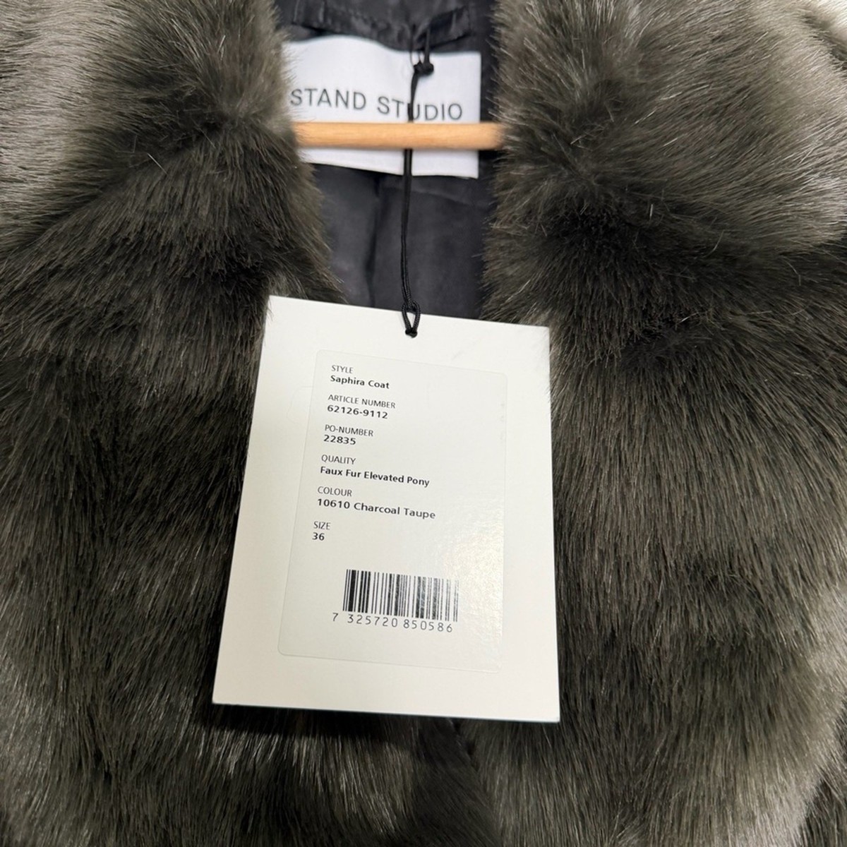 STAND STUDIO Saphira Faux Mink Fur Coat Charcoal Taupe Size 36 | eBay