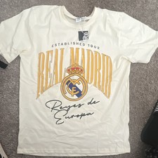 Real Madrid Reyes de Europa White Shirt Established 1902 Soccer