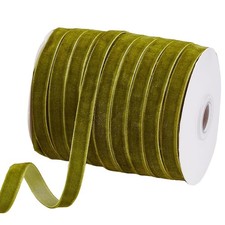 54.68 Yards Christmas Single Side Velvet Ribbon 3/8 Inch Wide Green Velvet Ri...
