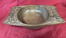 Vintage Wooden Hand Carved Engraved Platter Bowl Cup Tray 11"x 7"