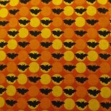 Cotton Fabric Small Halloween Bats in Orange Yellow Circles 18" x 44 craft quilt